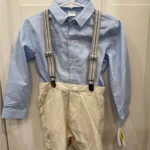 NWT Edgehill Collection Blue Shirt and Shorts Easter Set w/ Suspenders, 24M